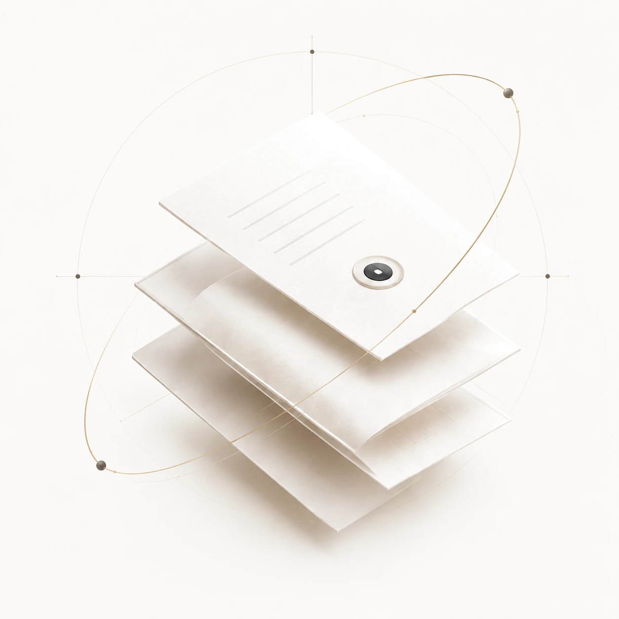 A floating stack of documents in orbit
